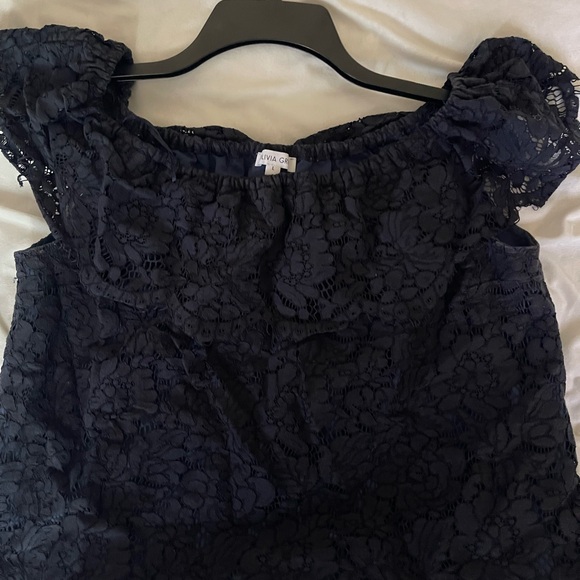 Blue Flutter Sleeve Ruffled Blouse - Picture 2 of 16